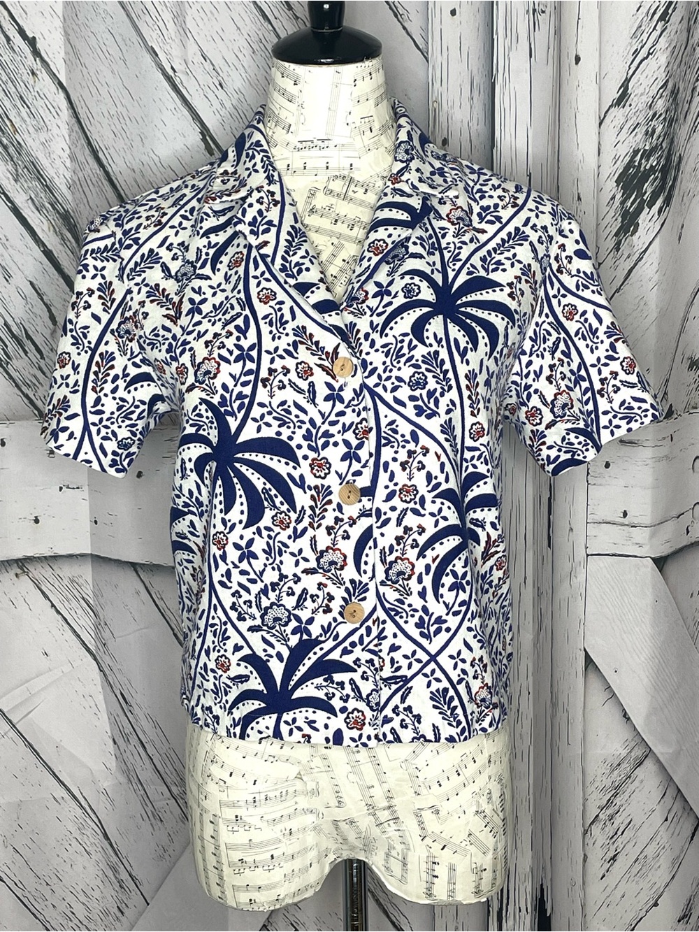 Joie Linen and Rayon Surfer's Shirt w/Palm Trees S